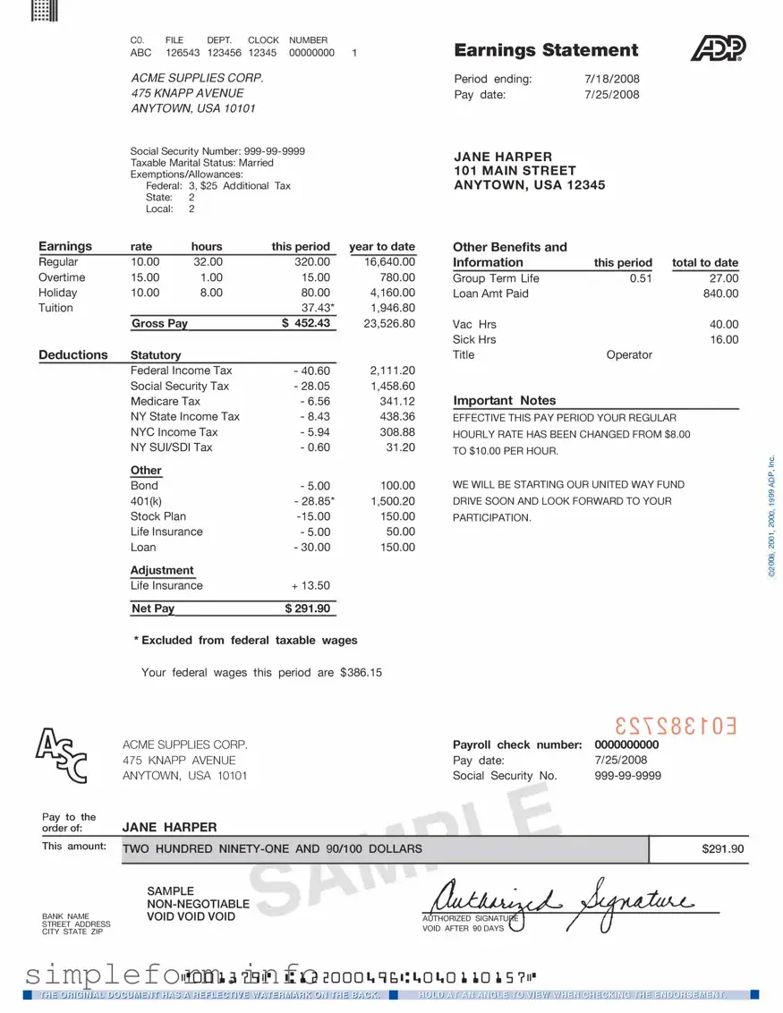 Fill Out a Valid Adp Pay Stub Form