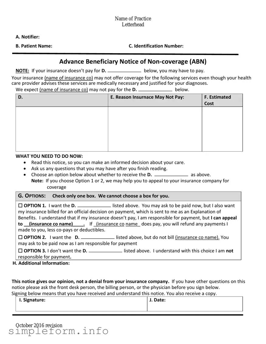 Fill Out a Valid Advance Beneficiary Notice of Non-coverage Form