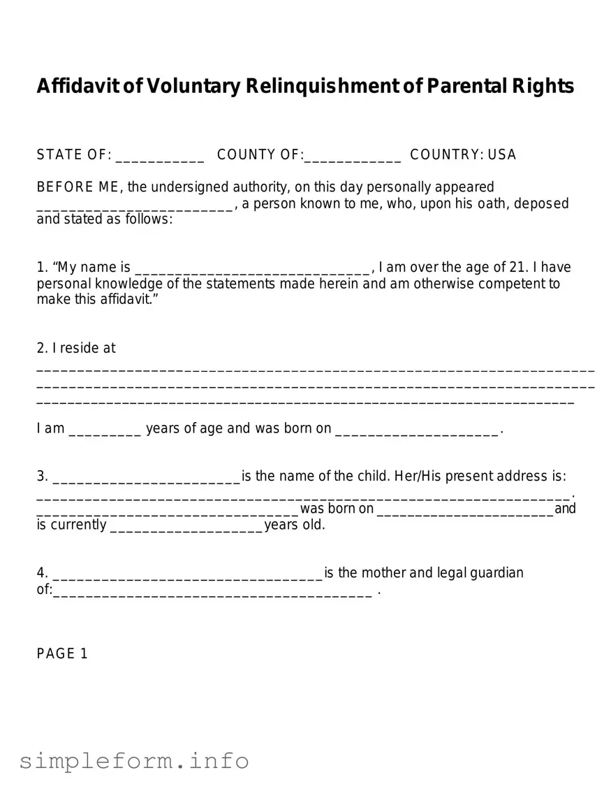 Fill Out a Valid Affidavit Parental Rights Form