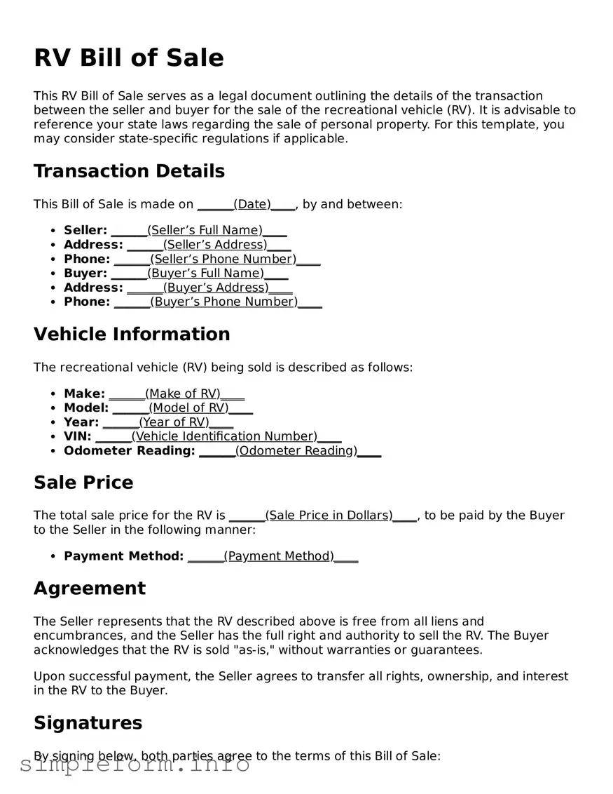 Attorney-Approved RV Bill of Sale Document