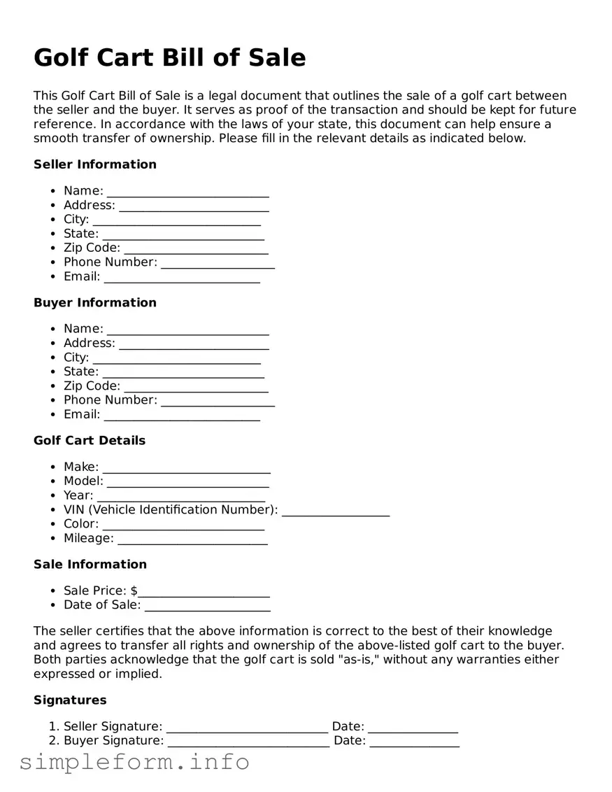 Attorney-Approved Golf Cart Bill of Sale Document