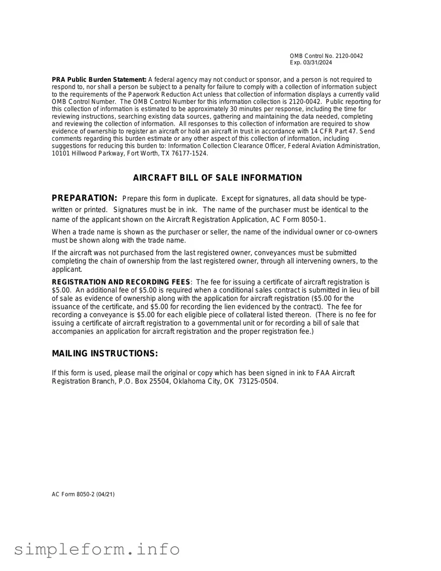 Fill Out a Valid Aircraft Bill of Sale AC 8050-2 Form