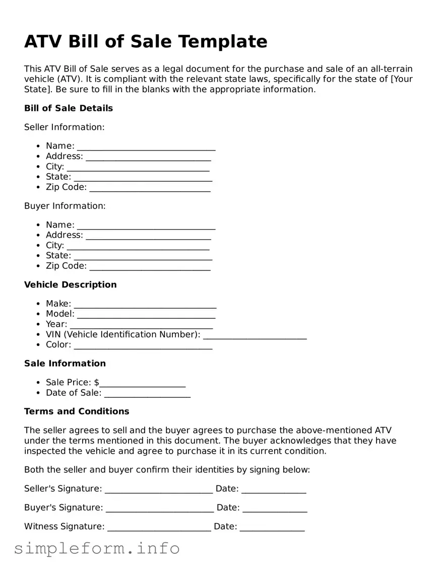 Attorney-Approved ATV Bill of Sale Document