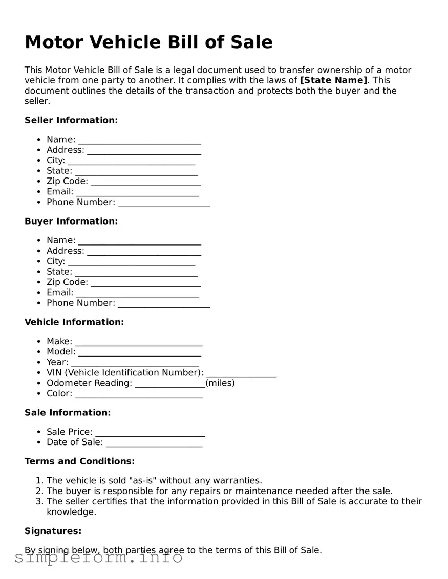 Attorney-Approved Motor Vehicle Bill of Sale Document