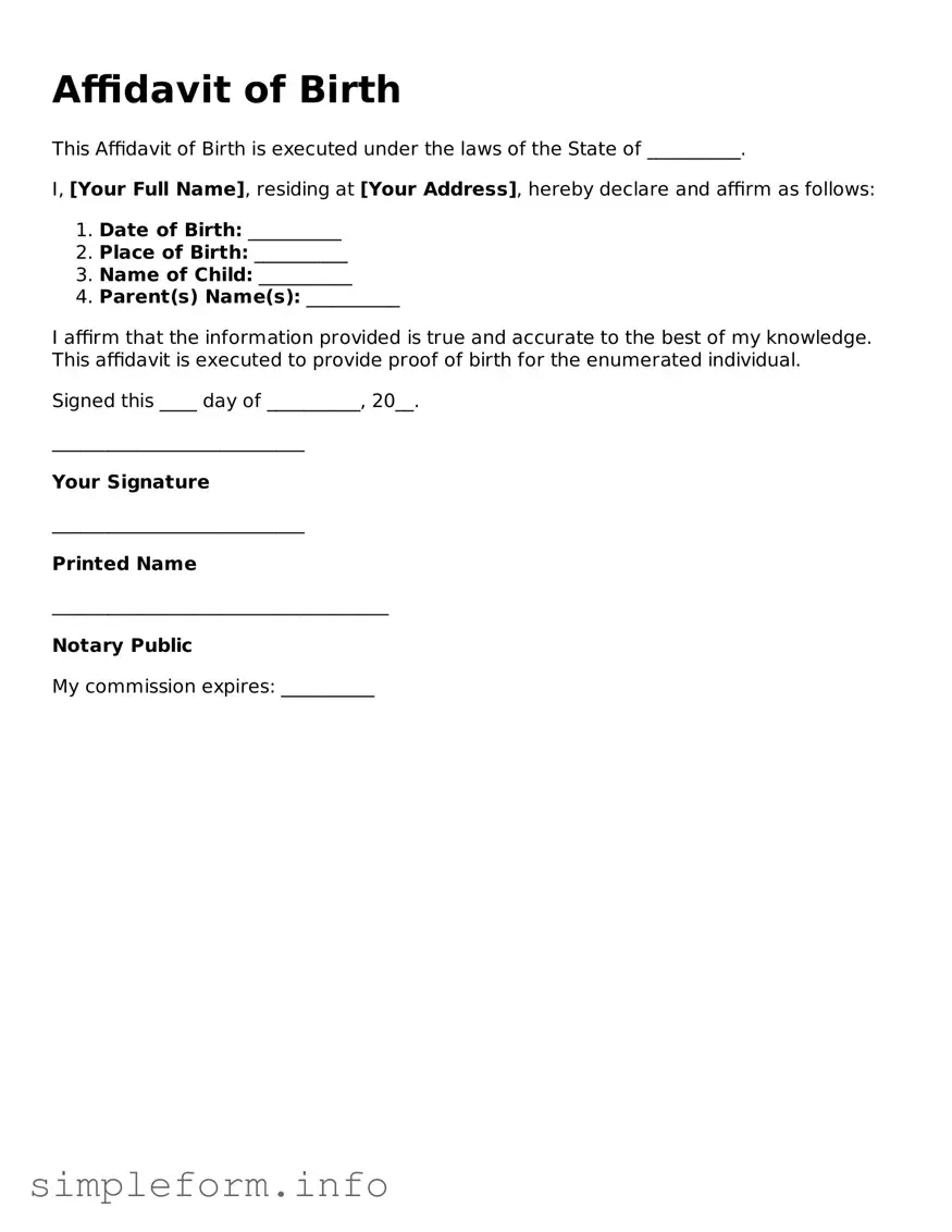 Attorney-Approved Affidavit of Birth Document