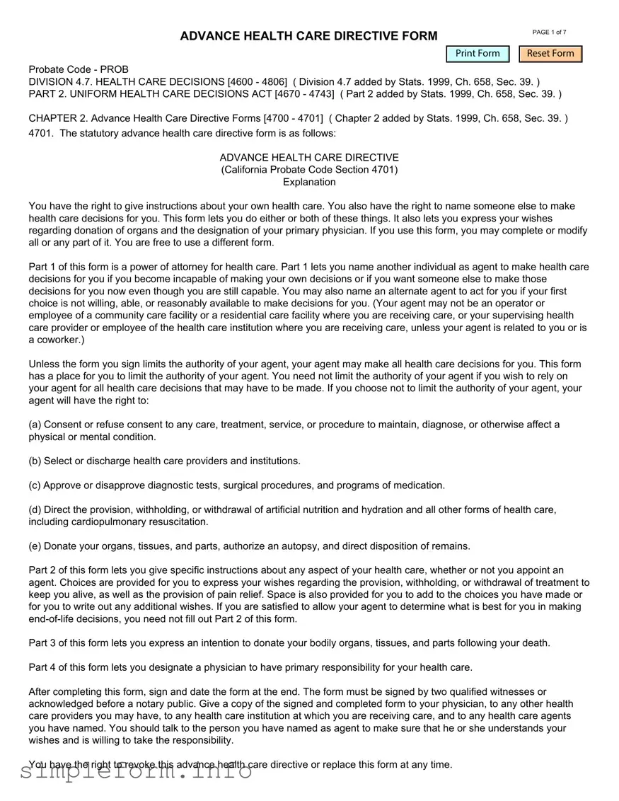 Fill Out a Valid California Advanced Health Care Directive Form