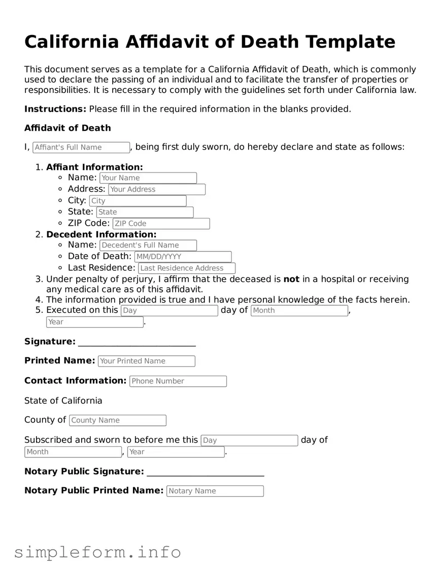 Attorney-Verified  Affidavit of Death Form for California