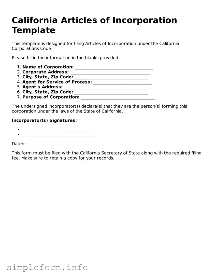 Attorney-Verified  Articles of Incorporation Form for California