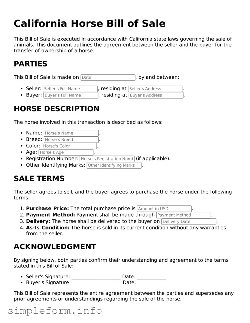 Attorney-Verified  Horse Bill of Sale Form for California
