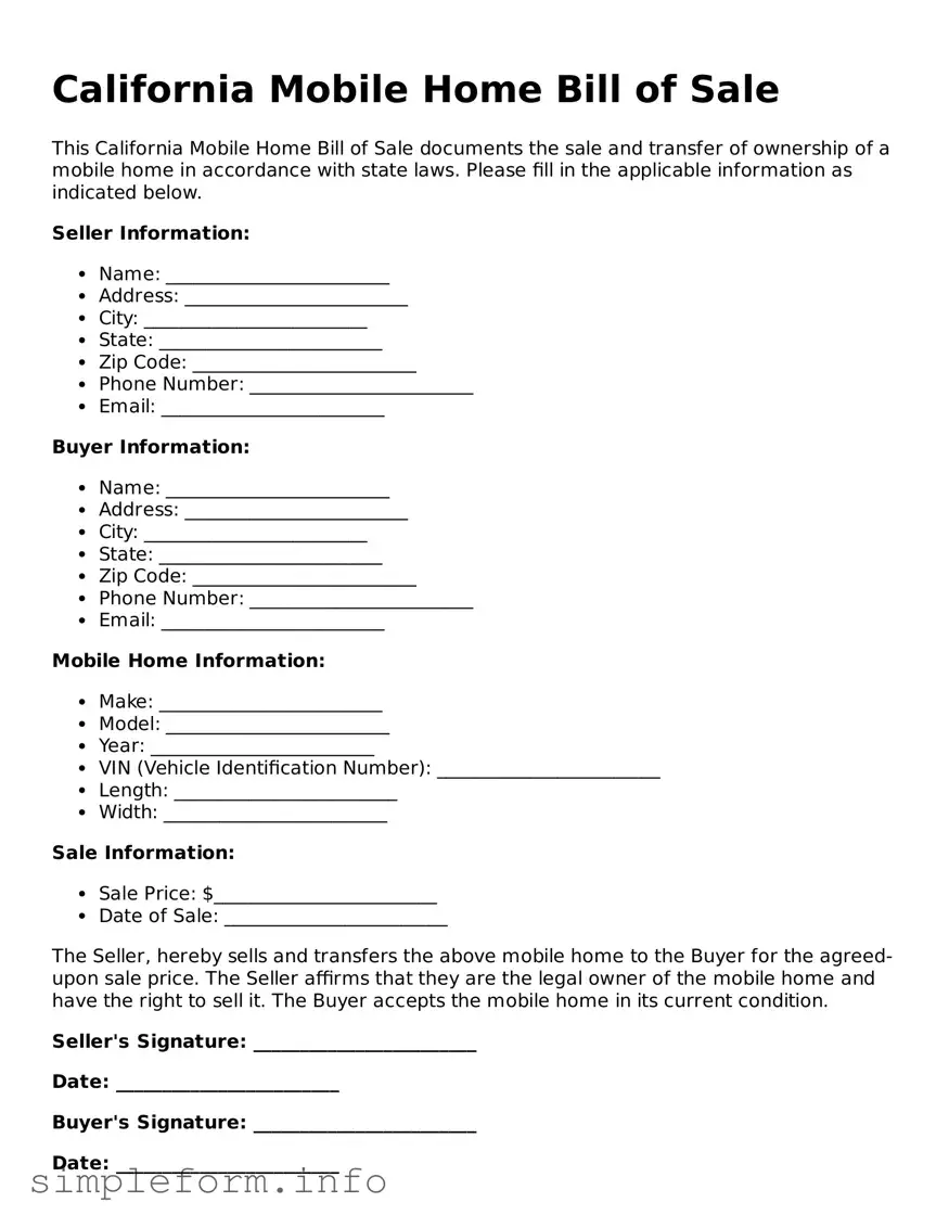 Attorney-Verified  Mobile Home Bill of Sale Form for California