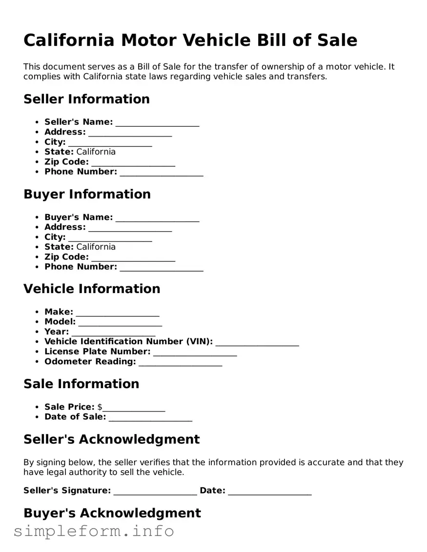 Attorney-Verified  Motor Vehicle Bill of Sale Form for California