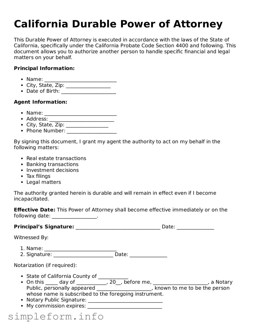 Attorney-Verified  Durable Power of Attorney Form for California