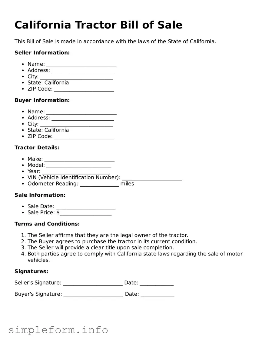 Attorney-Verified  Tractor Bill of Sale Form for California