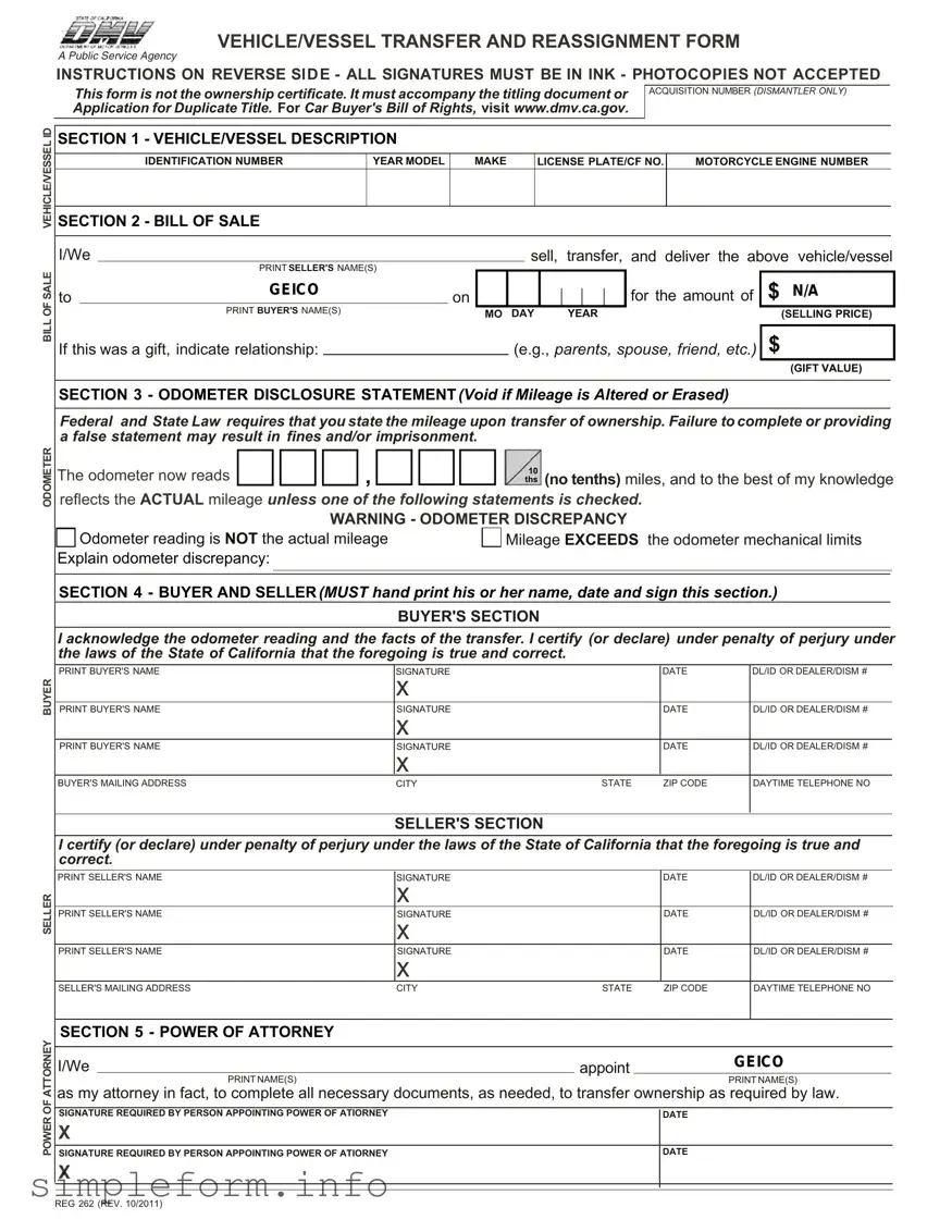 Fill Out a Valid California Fotm Reg 262 Form