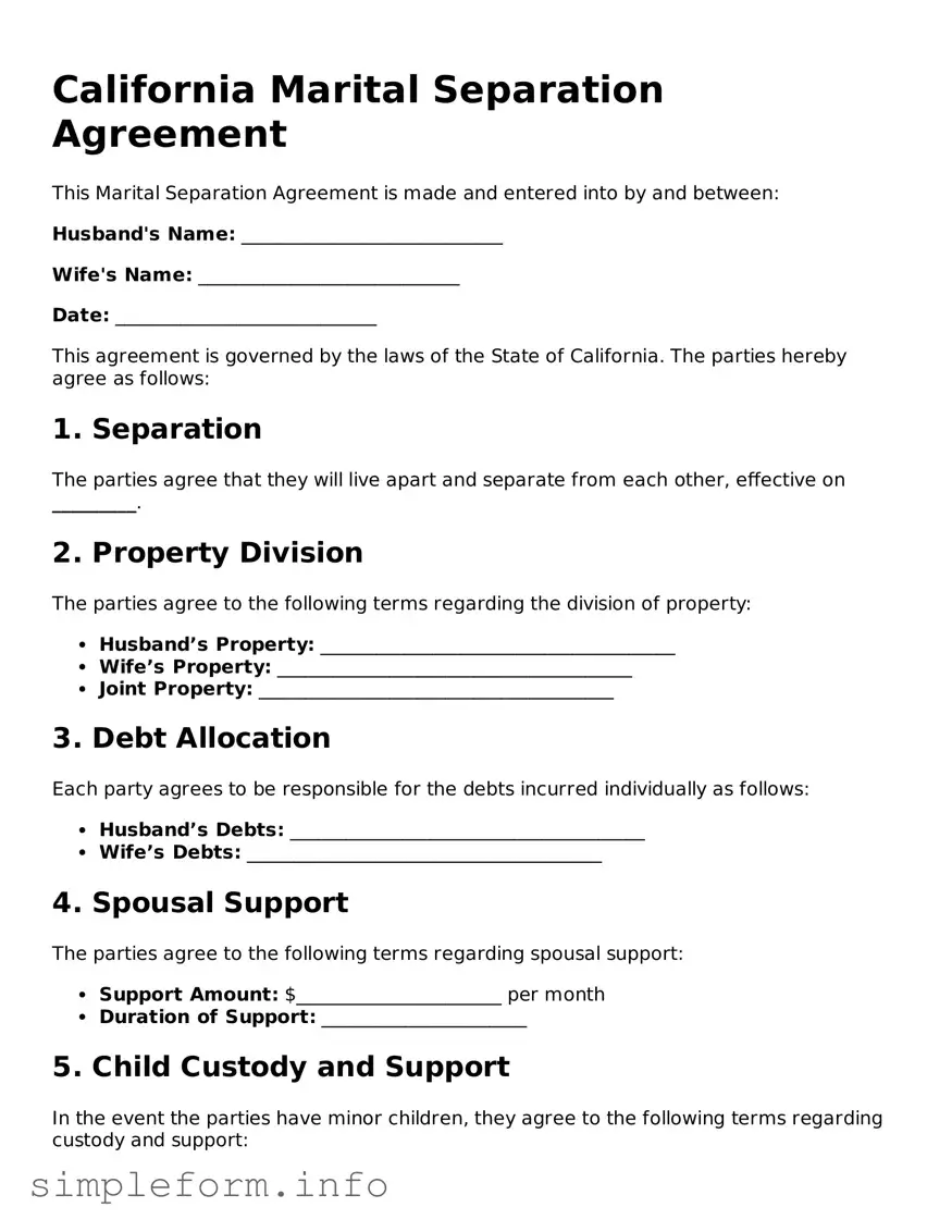Attorney-Verified  Marital Separation Agreement Form for California
