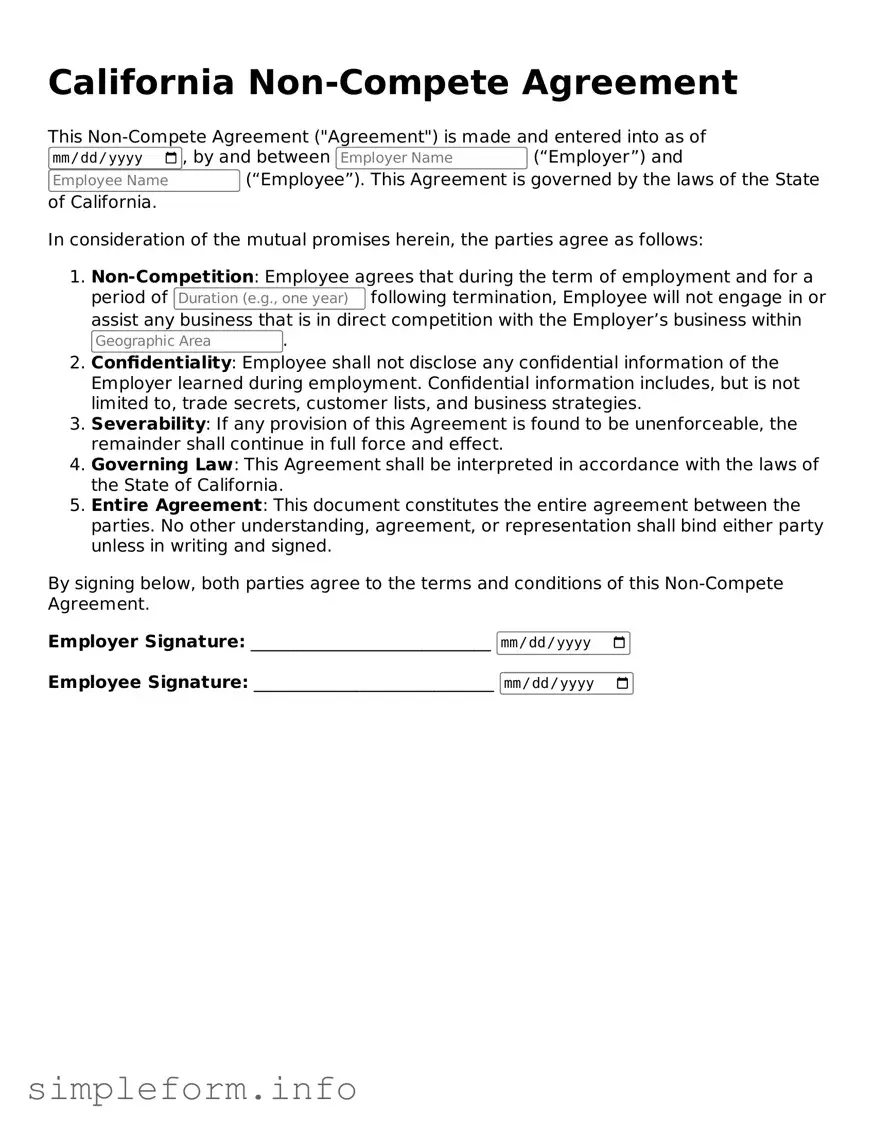 Attorney-Verified  Non-compete Agreement Form for California