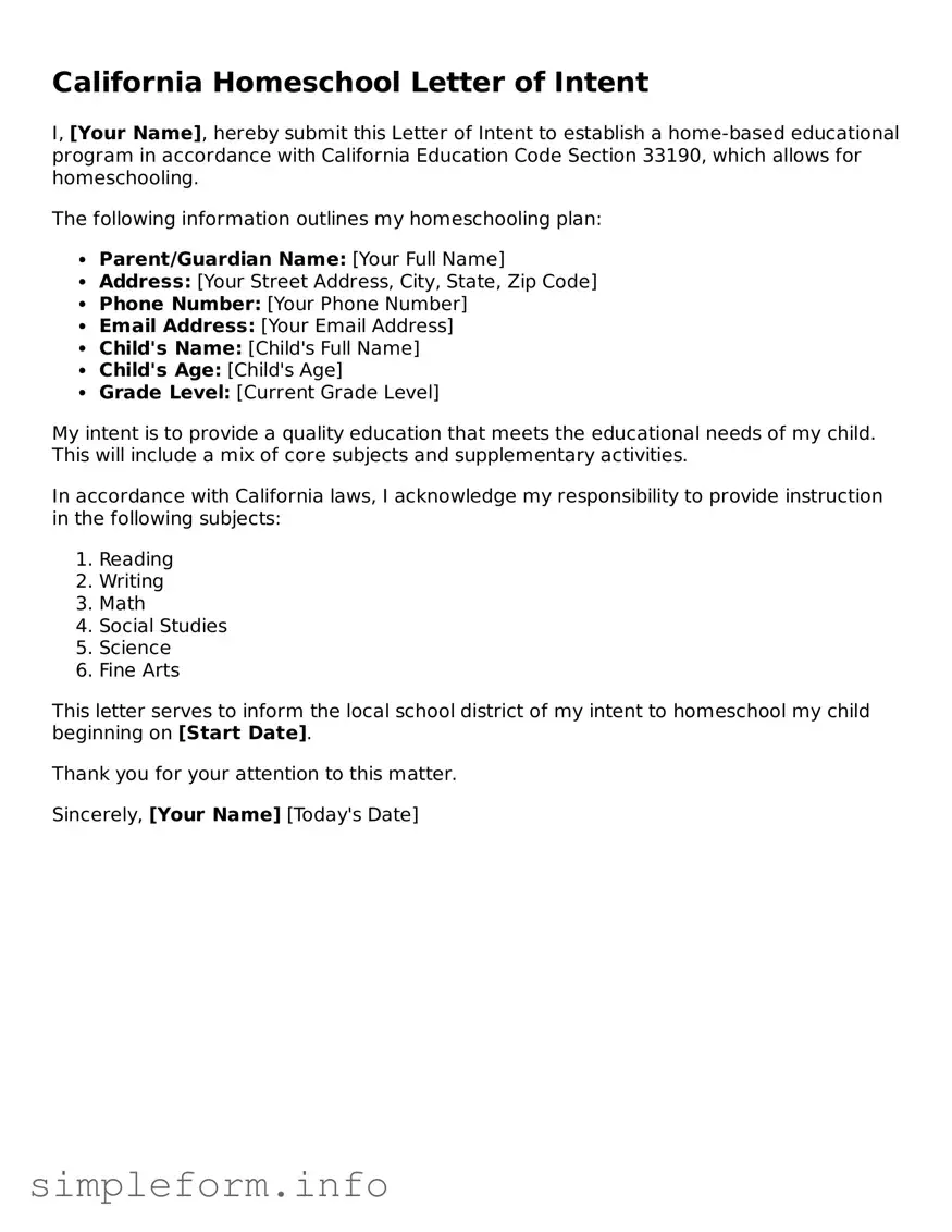 Attorney-Verified  Homeschool Letter of Intent Form for California