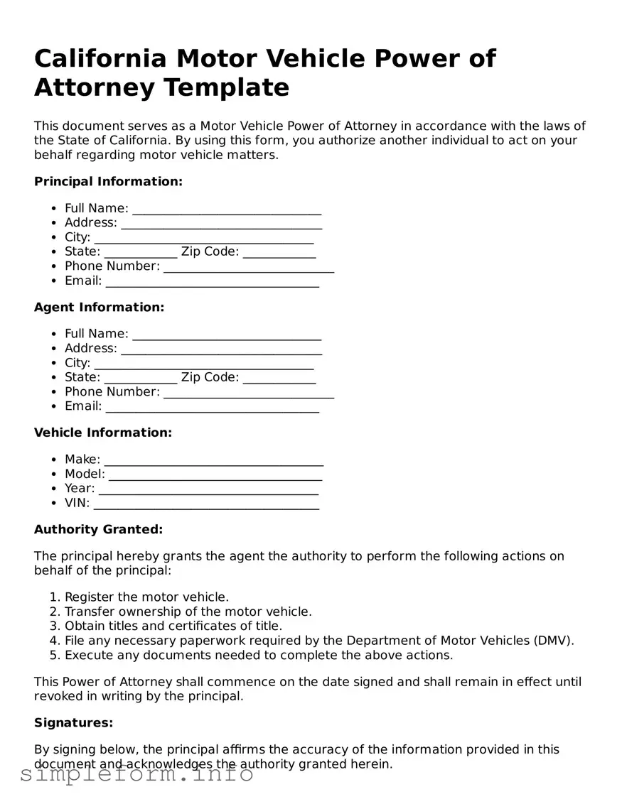Attorney-Verified  Motor Vehicle Power of Attorney Form for California