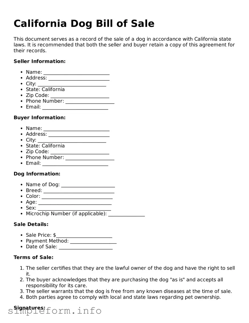 Attorney-Verified  Dog Bill of Sale Form for California