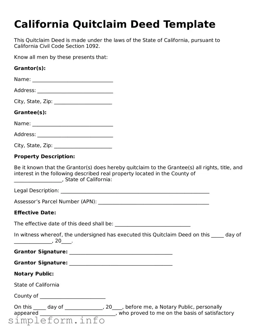 Attorney-Verified  Quitclaim Deed Form for California