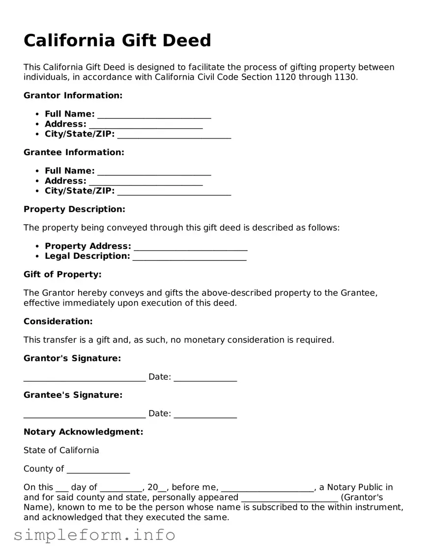 Attorney-Verified  Gift Deed Form for California