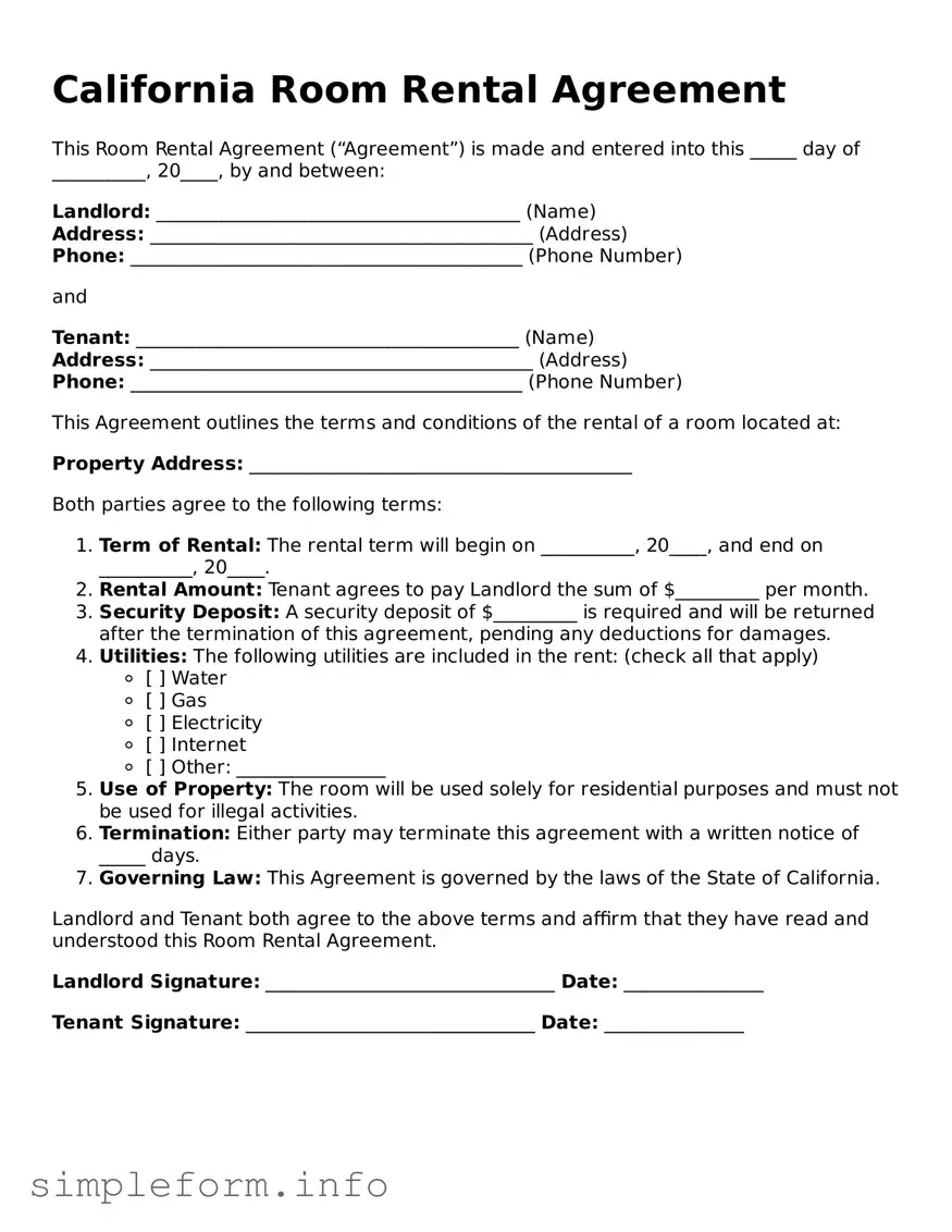 Attorney-Verified  Room Rental Agreement Form for California