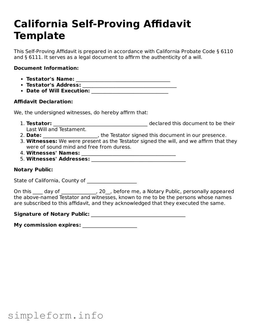 Attorney-Verified  Self-Proving Affidavit Form for California