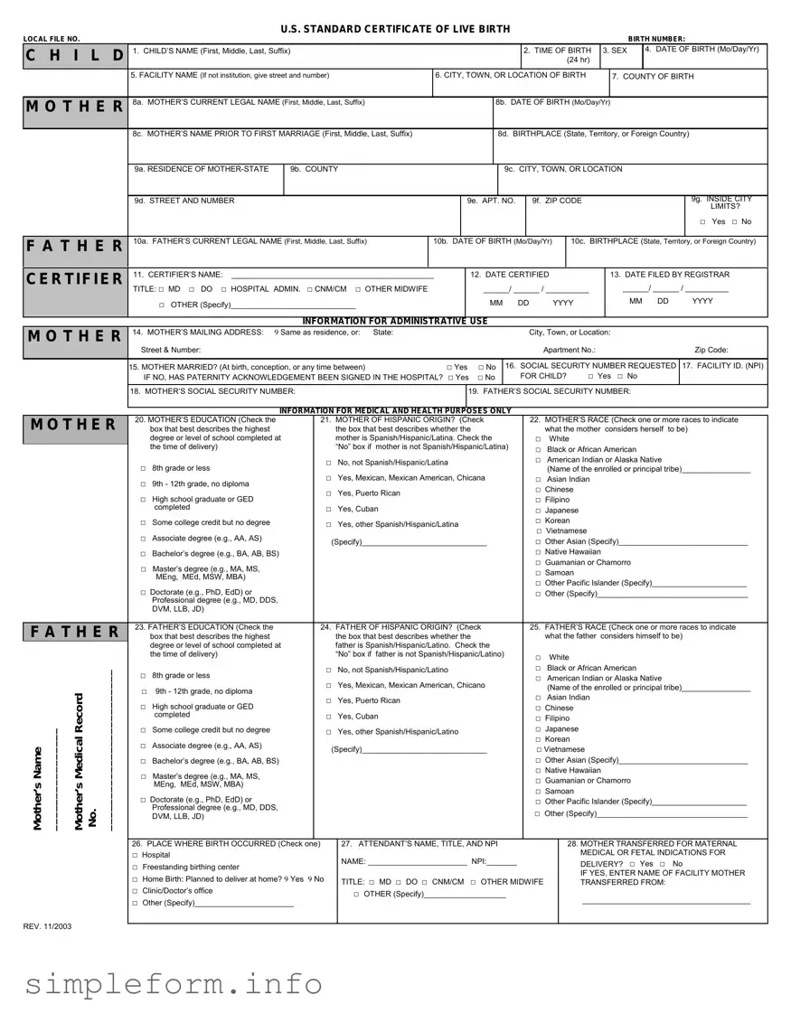 Fill Out a Valid CDC U.S. Standard Certificate of Live Birth Form