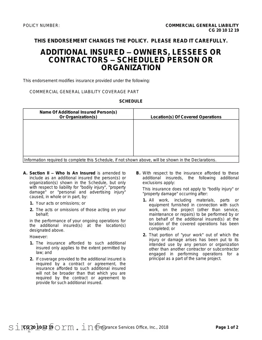 Fill Out a Valid Cg 20 10 07 04 Liability Endorsement Form