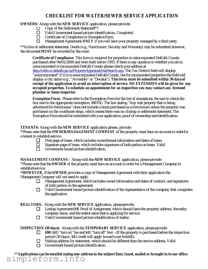 Fill Out a Valid Dekalb County Water Application Form