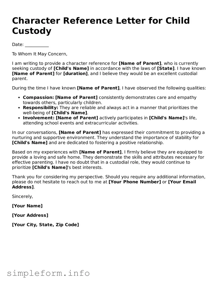 Attorney-Approved Character Reference Letter for Child Custody Document