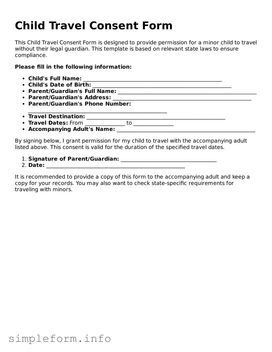 Attorney-Approved Child Travel Consent Form Document