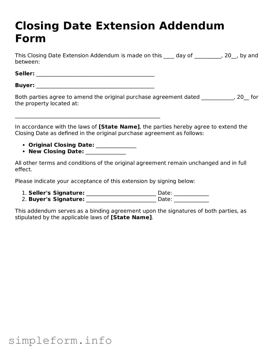 Attorney-Approved Closing Date Extension Addendum Form Document
