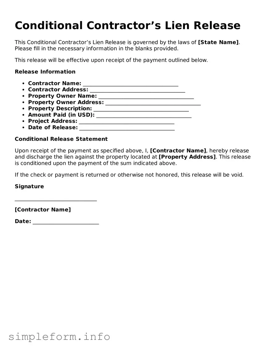 Attorney-Approved Conditional Contractor’s Lien Release Document