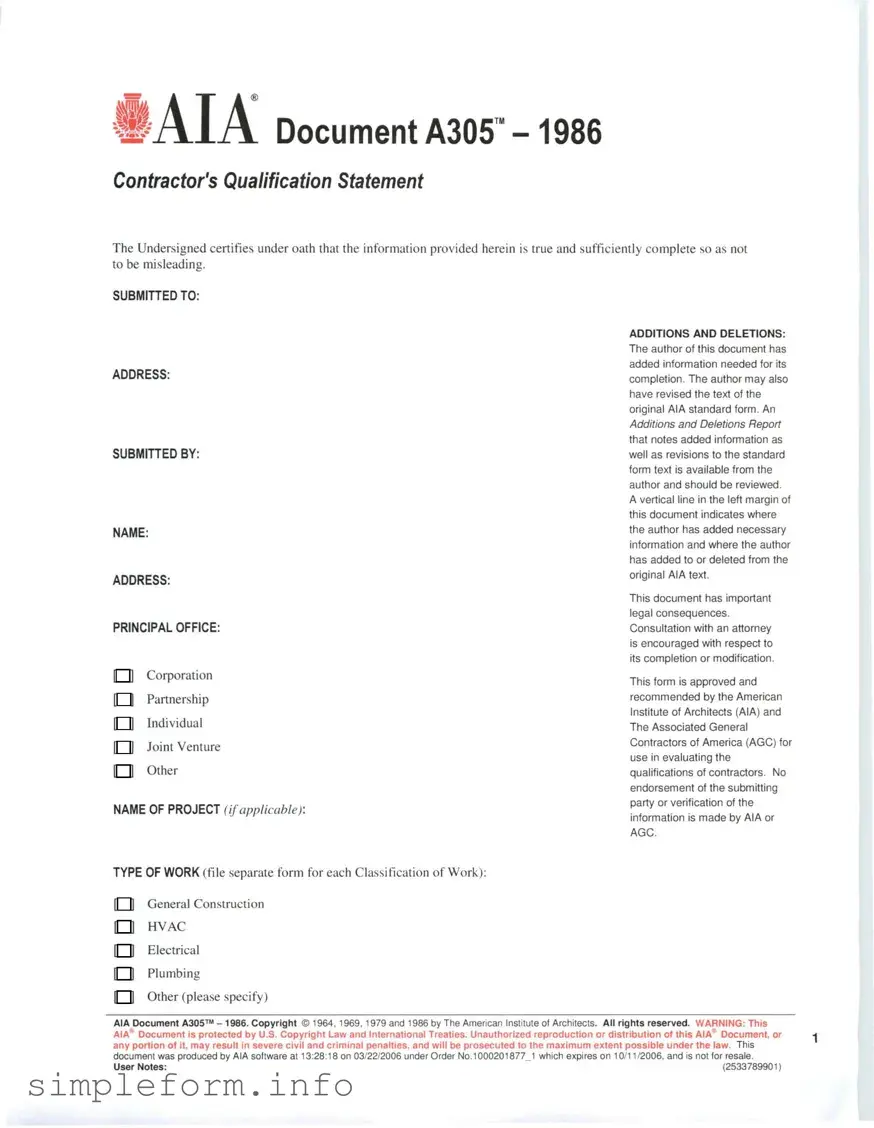 Fill Out a Valid AIA A305 Form