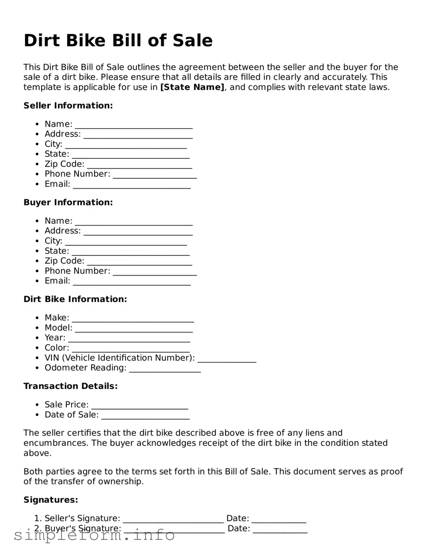 Attorney-Approved Dirt Bike Bill of Sale Document