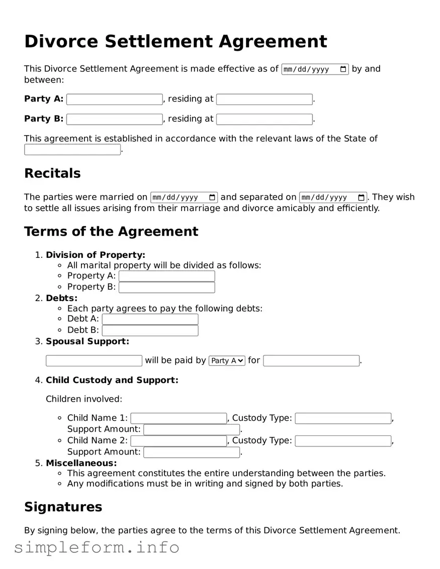 Attorney-Approved Divorce Settlement Agreement Document