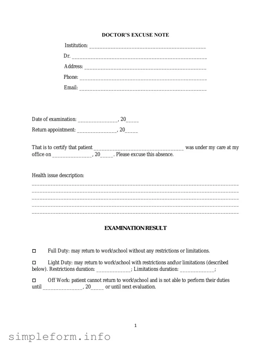 Fill Out a Valid Doctors Excuse Note Form
