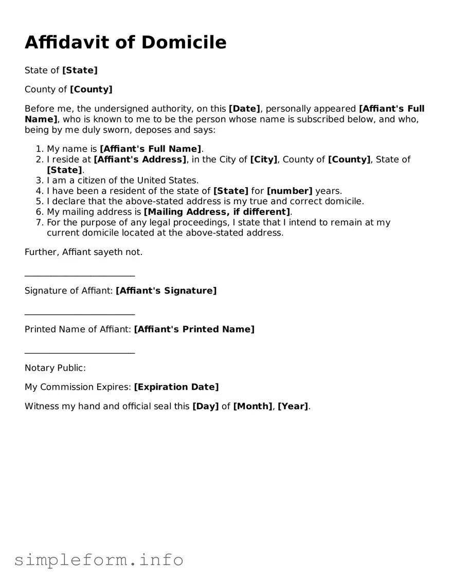 Attorney-Approved Affidavit of Domicile Document