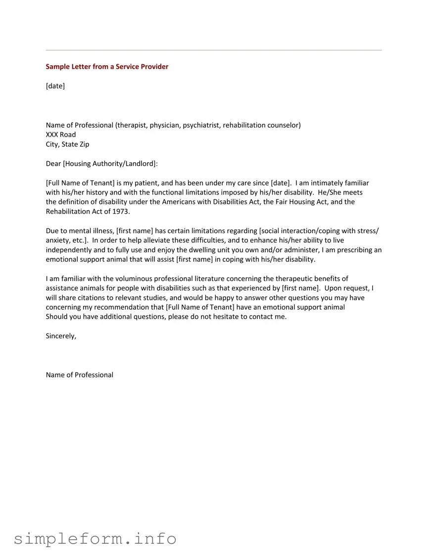 Fill Out a Valid Emotional Support Animal Letter Form