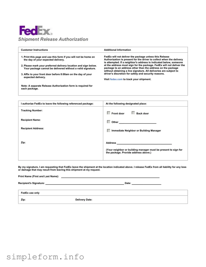Fill Out a Valid Fedex Release Form