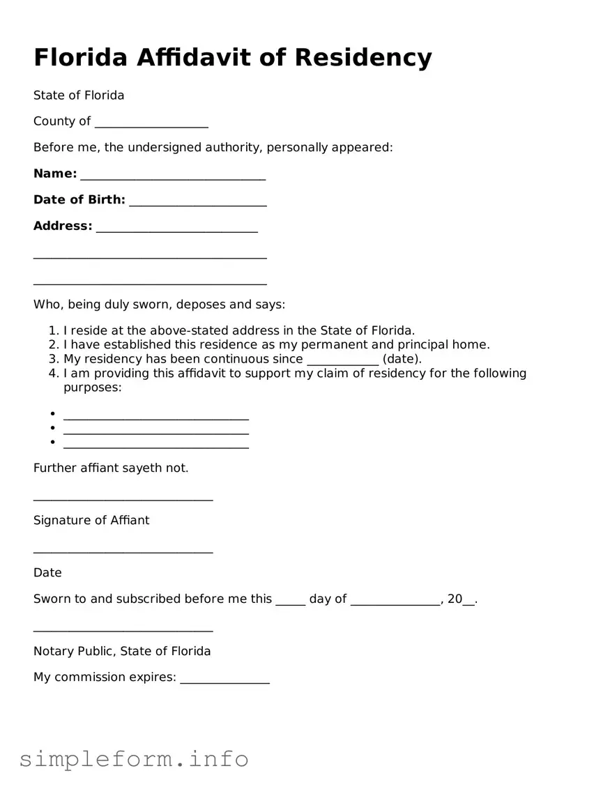 Attorney-Verified  Affidavit of Residency Form for Florida