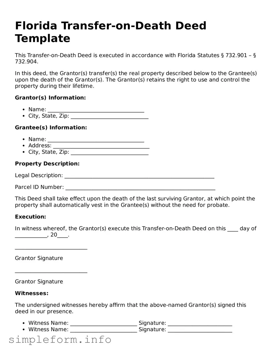 Attorney-Verified  Transfer-on-Death Deed Form for Florida