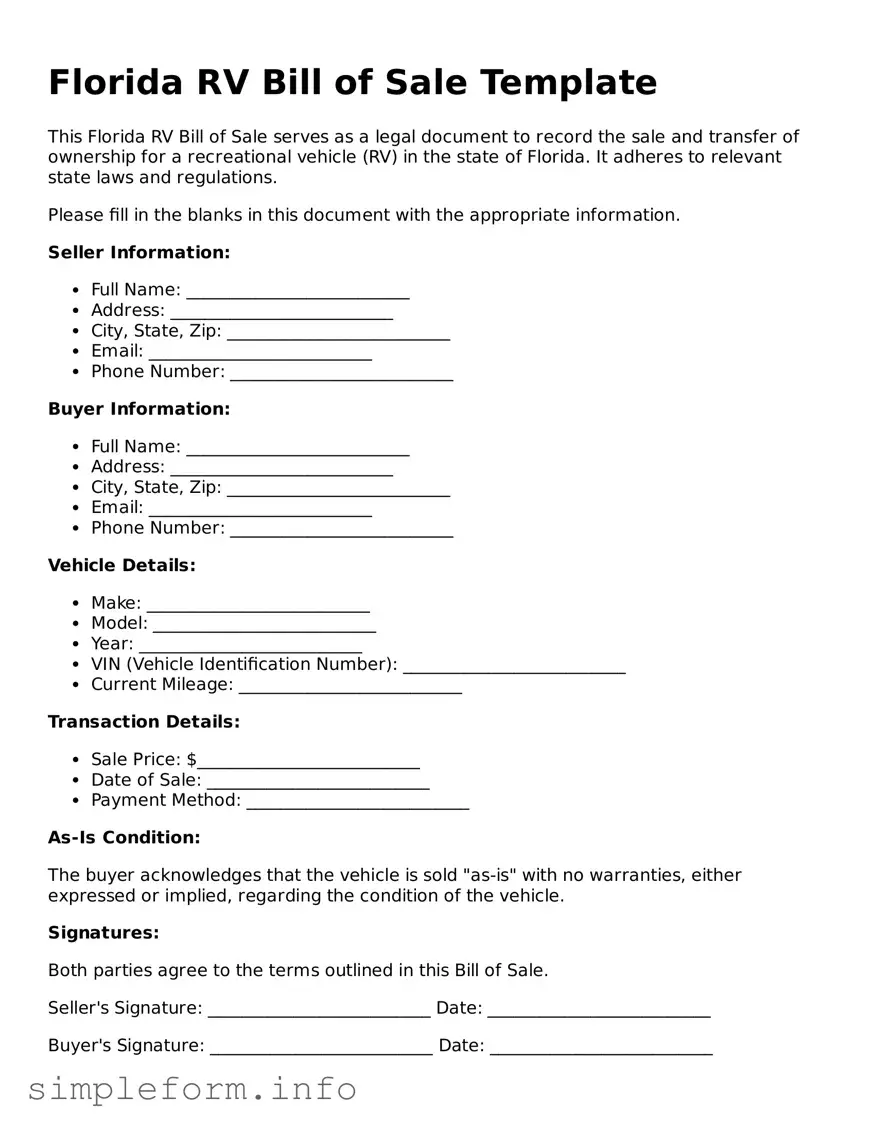 Attorney-Verified  RV Bill of Sale Form for Florida
