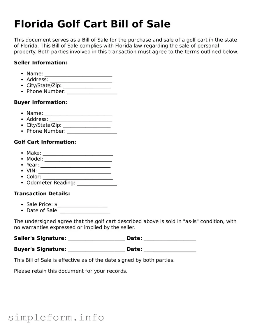 Attorney-Verified  Golf Cart Bill of Sale Form for Florida