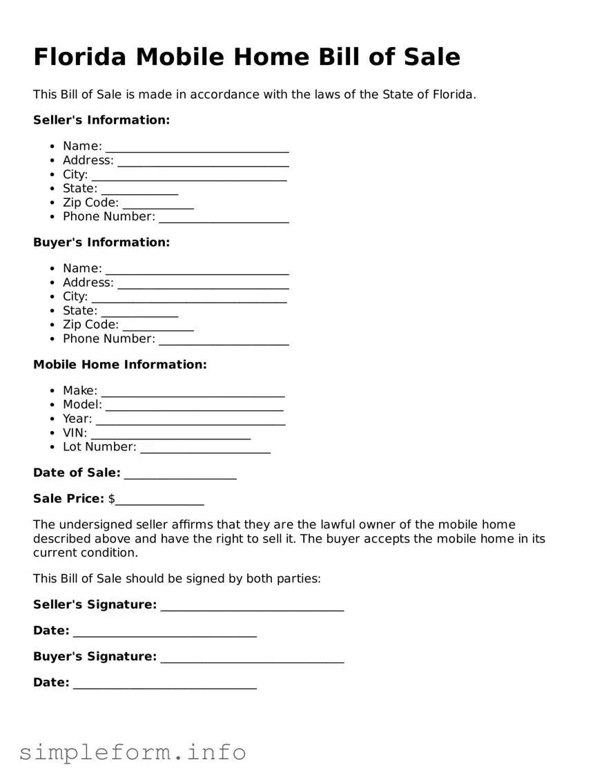 Attorney-Verified  Mobile Home Bill of Sale Form for Florida