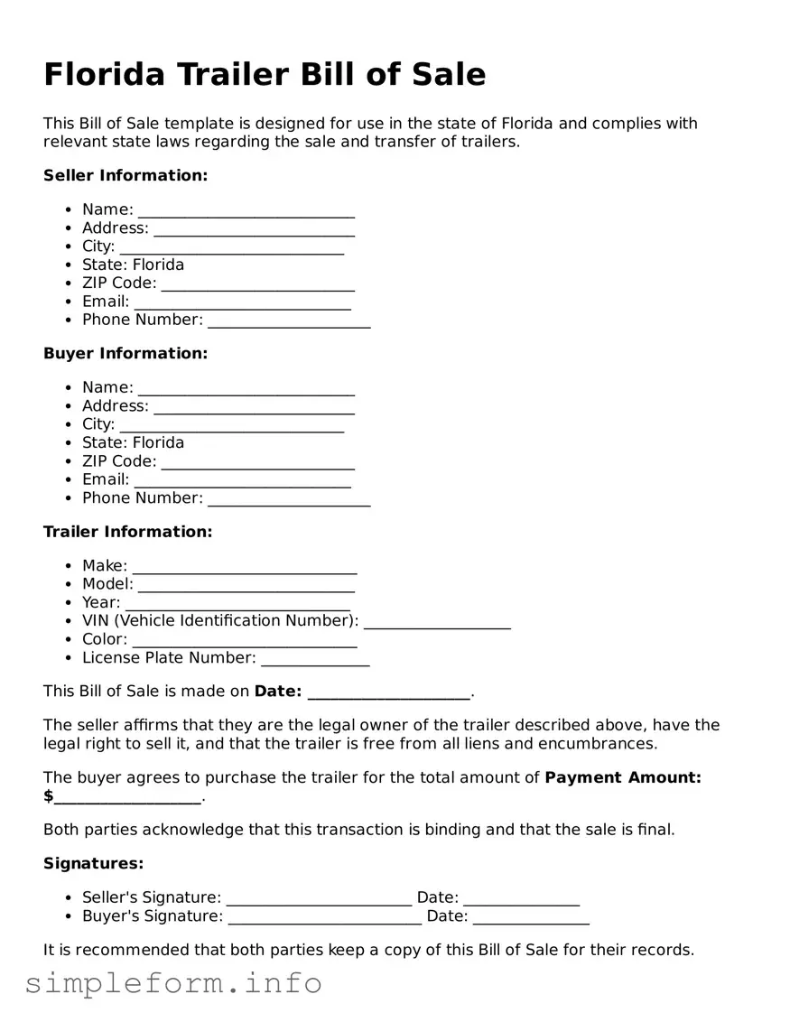Attorney-Verified  Trailer Bill of Sale Form for Florida