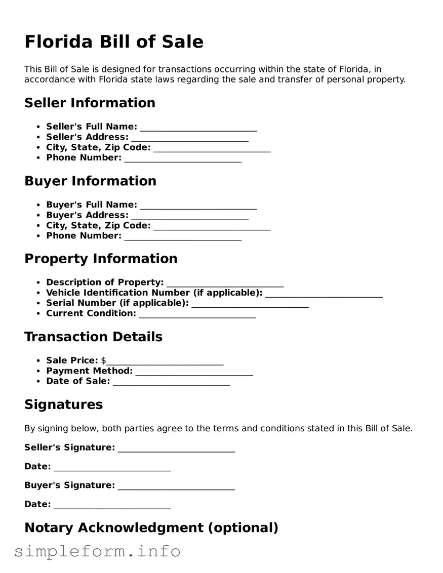 Attorney-Verified  Bill of Sale Form for Florida
