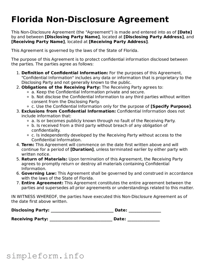 Attorney-Verified  Non-disclosure Agreement Form for Florida