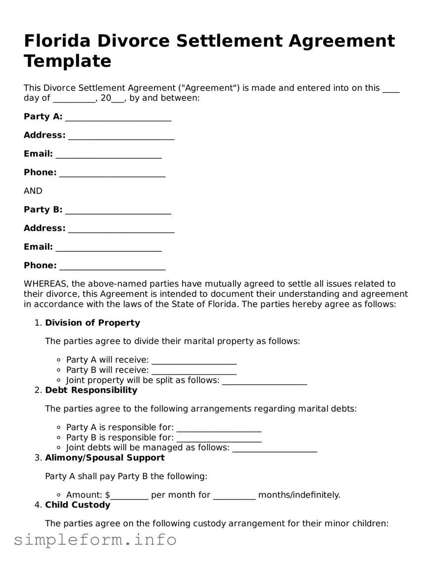 Attorney-Verified  Divorce Settlement Agreement Form for Florida